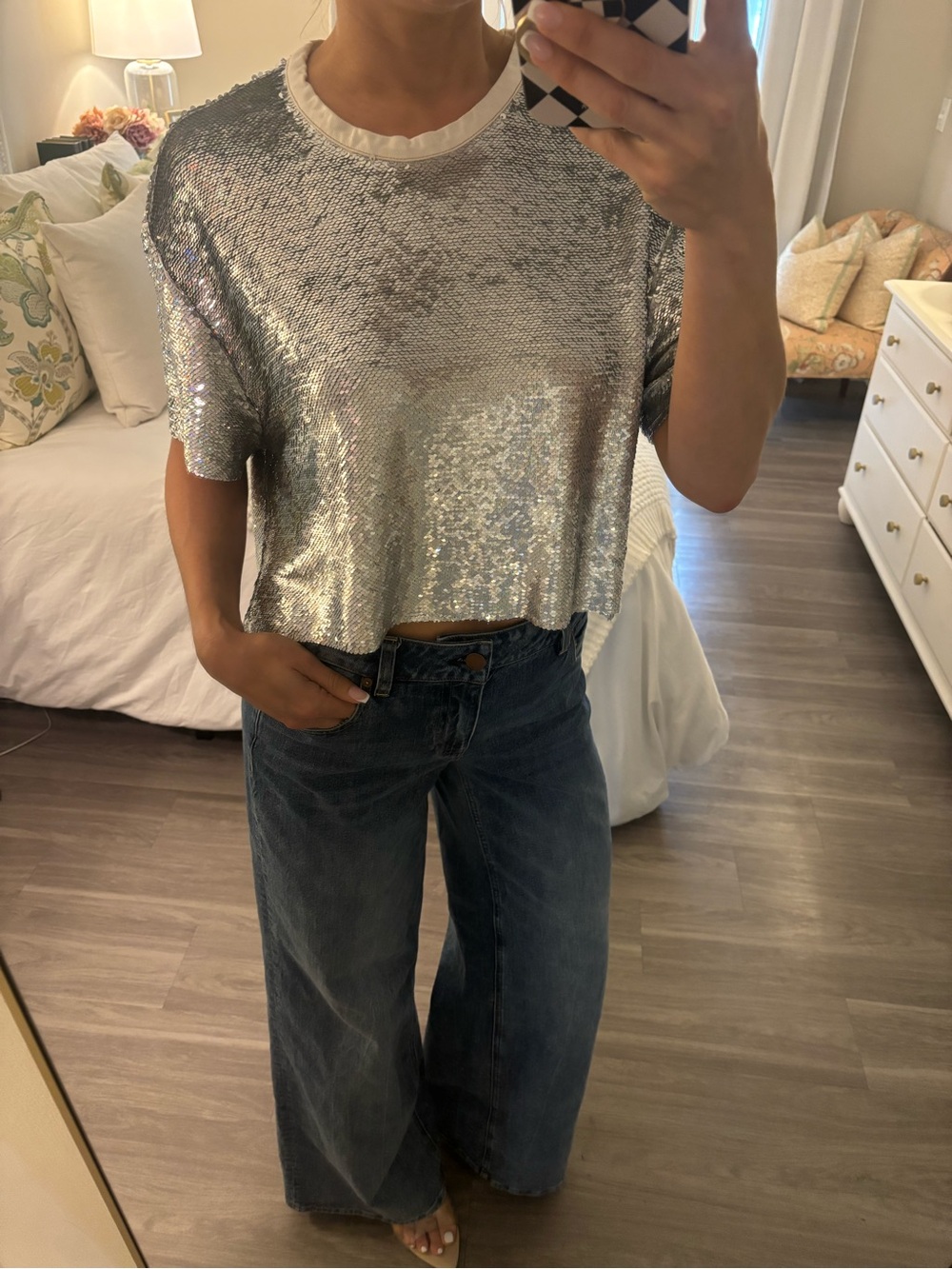 ✨ IRO Silver Sequin Crop Tee ✨